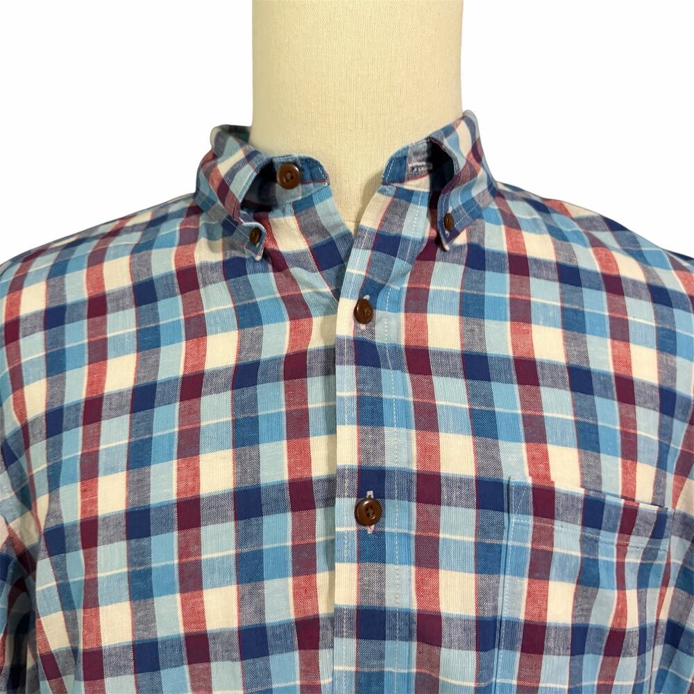 J. Crew Factory Men Cotton Linen Blend Button Down Shirt Sz L Americana Slim Fit